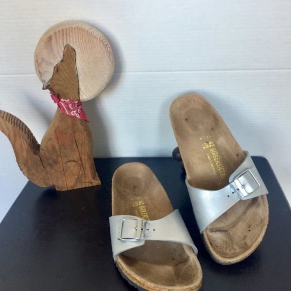 Birkenstock Shoes - Birkenstock Silver Single Strap Madrid Slides 42
